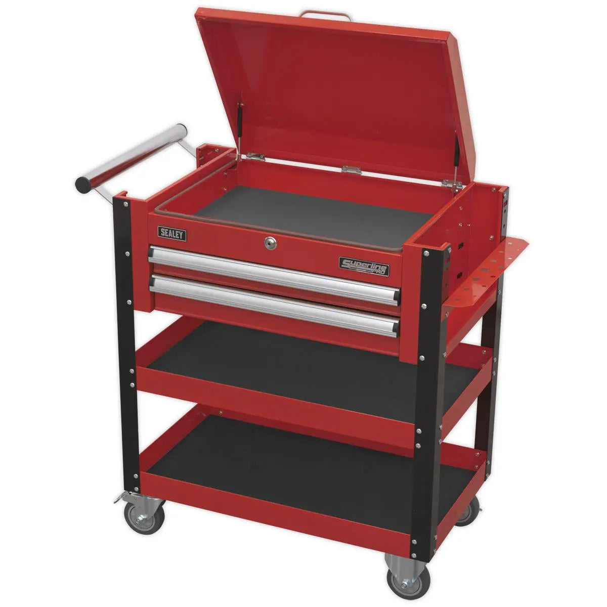 Sealey Superline Pro Heavy-Duty Mobile Tool & Parts Trolley 2 Drawers & Lockable Top - Red