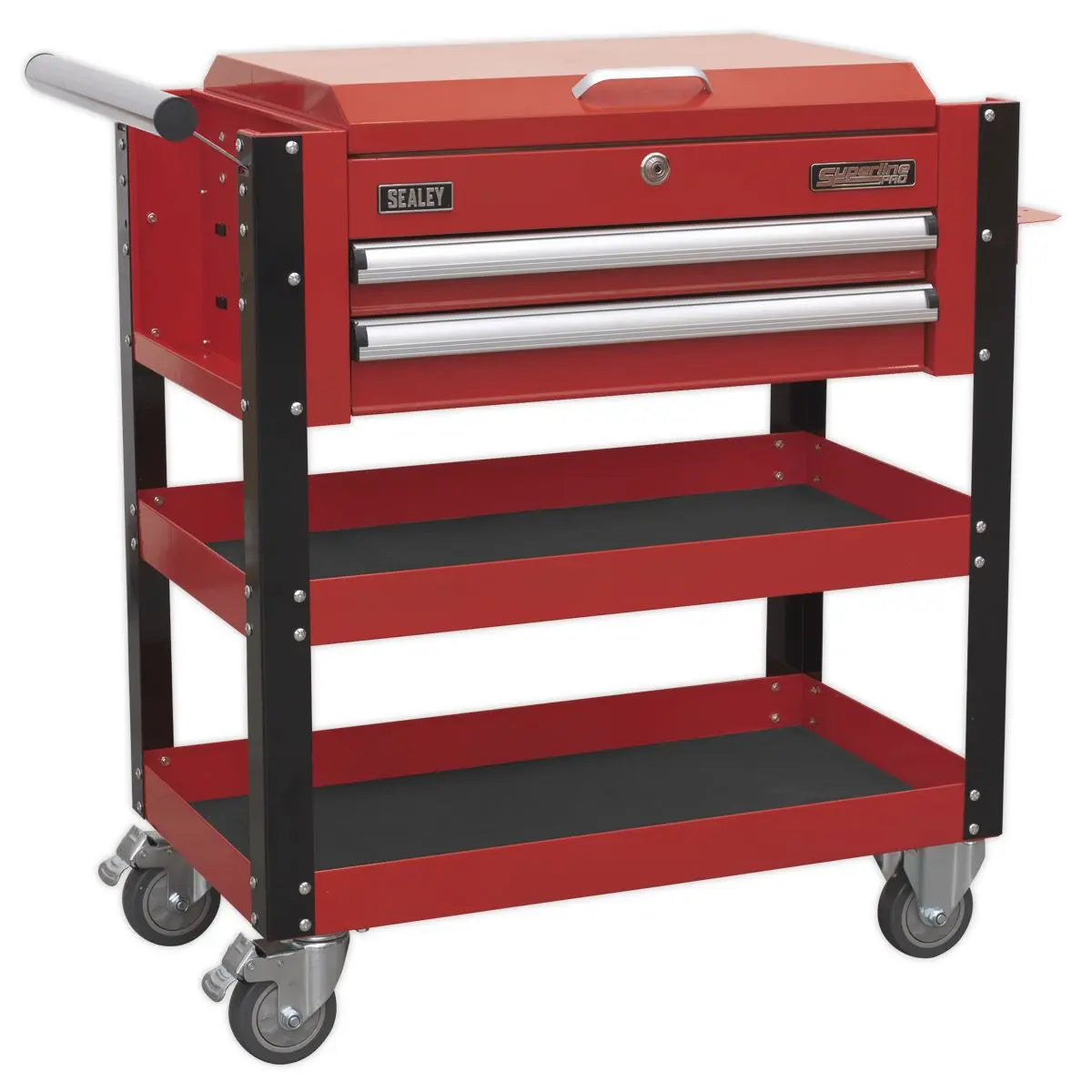 Sealey Superline Pro Heavy-Duty Mobile Tool & Parts Trolley 2 Drawers & Lockable Top - Red