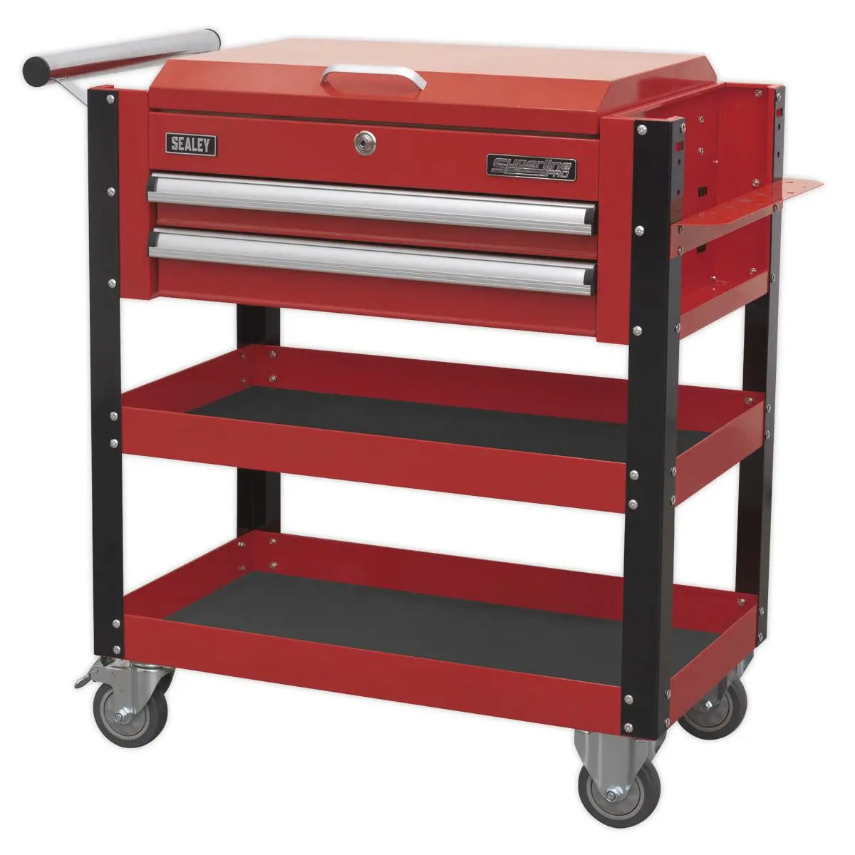 Sealey Superline Pro Heavy-Duty Mobile Tool & Parts Trolley 2 Drawers & Lockable Top - Red