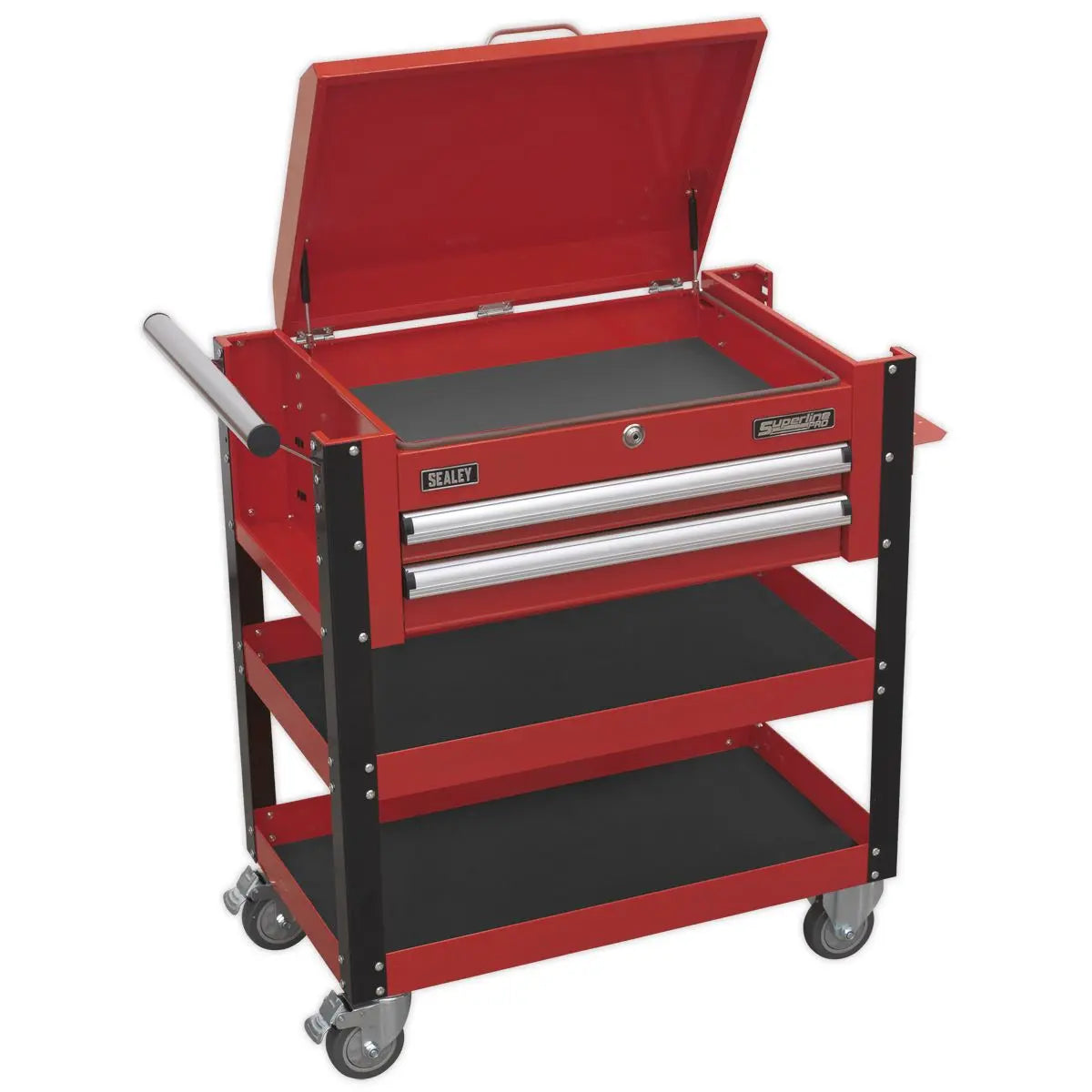 Sealey Superline Pro Heavy-Duty Mobile Tool & Parts Trolley 2 Drawers & Lockable Top - Red