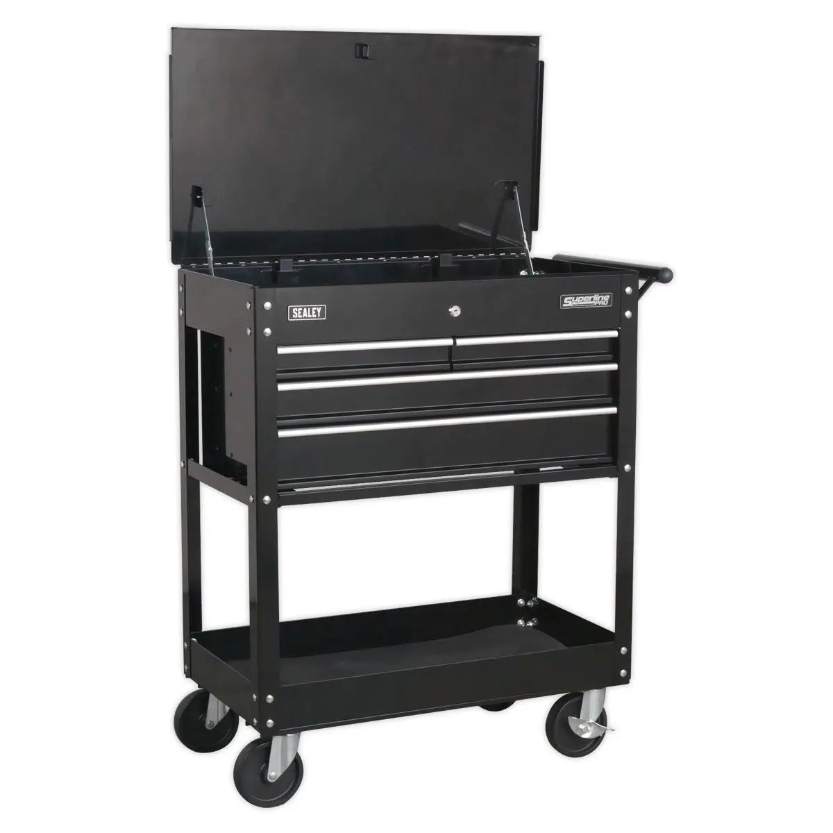 Sealey Superline Pro Heavy-Duty Mobile Tool & Parts Trolley with 4 Drawers & Lockable Top - Black