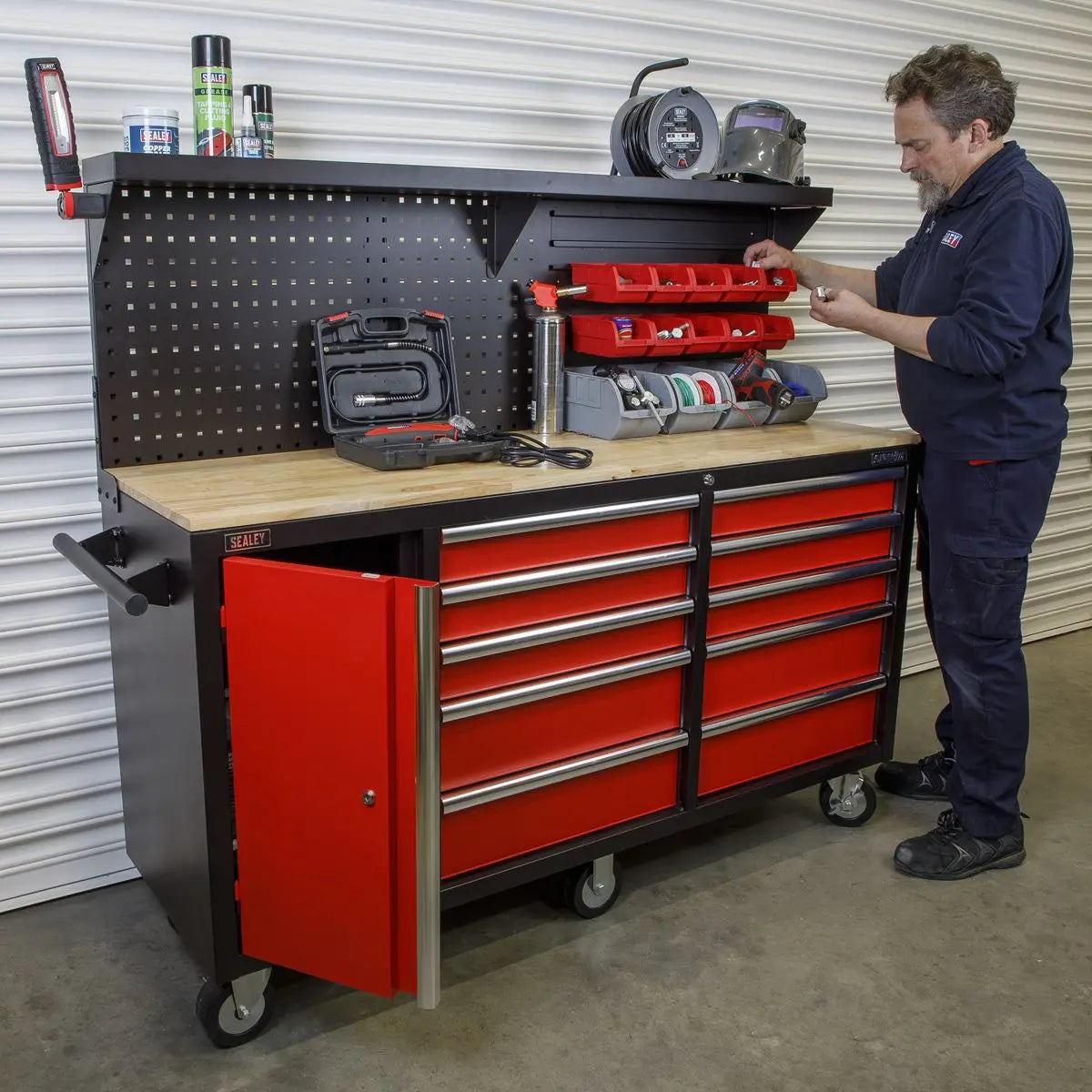 Sealey Superline Pro Mobile Workstation 10 Drawer with Backboard White Rose Tools