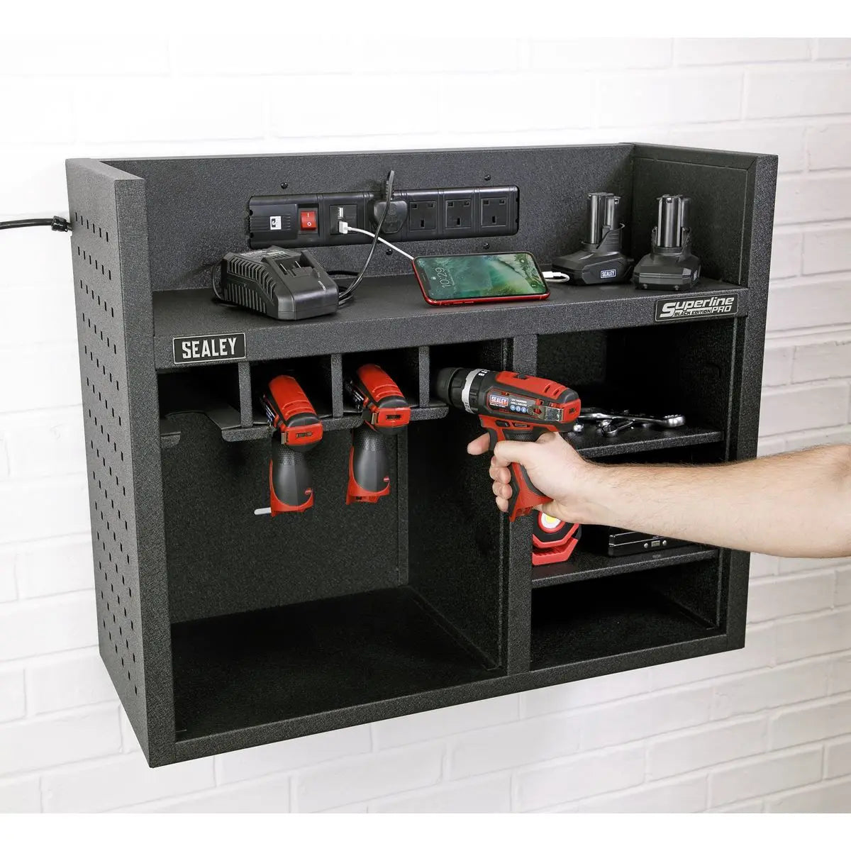 Sealey Superline Pro Power Tool Storage Rack with Power Strip