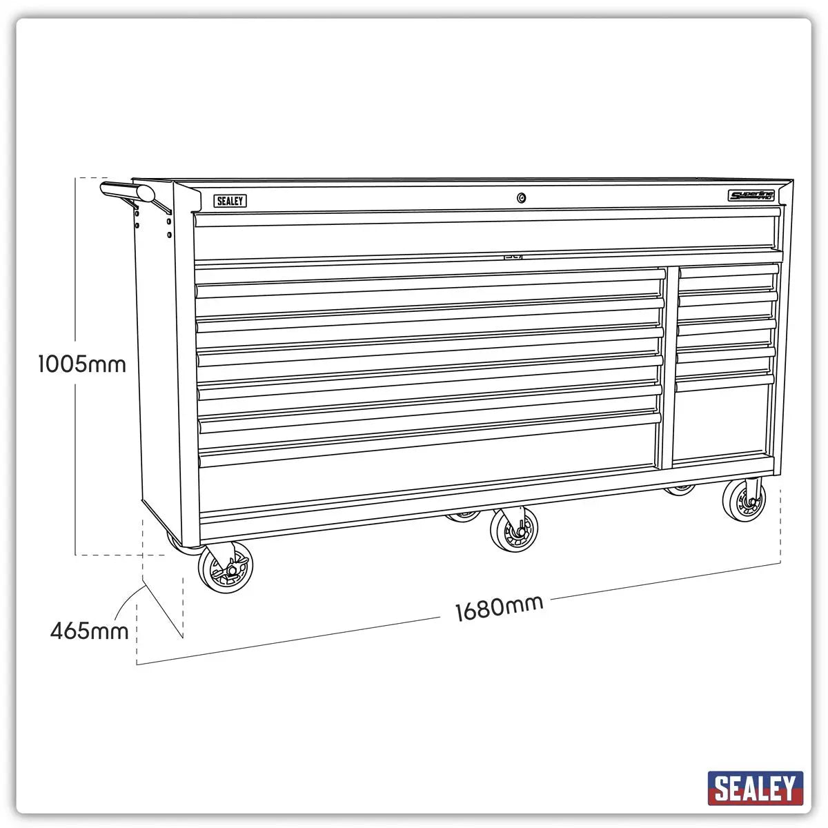 Sealey Superline Pro Rollcab 12 Drawer with Ball-Bearing Slides Heavy-Duty - Red White Rose Tools