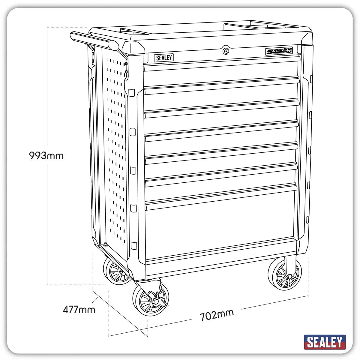 Sealey Superline Pro Rollcab 7 Drawer with Ball-Bearing Slides - Red