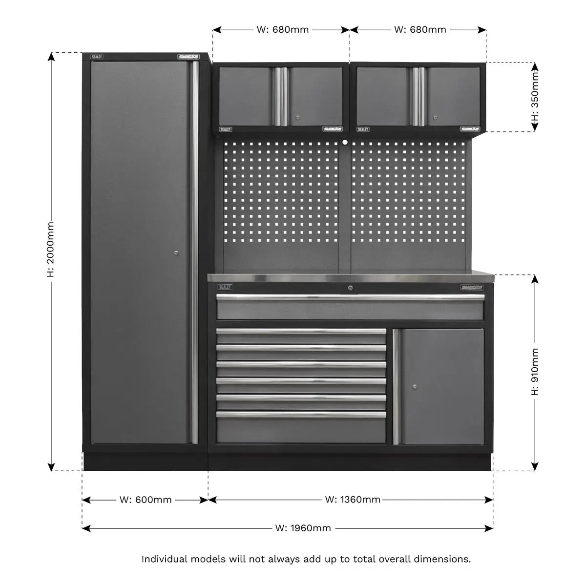 Sealey Superline Pro Superline PRO® 1.96m Storage System - Stainless Steel Worktop