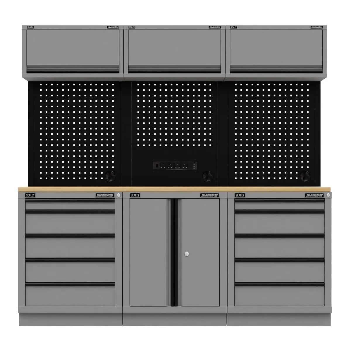 Sealey Superline Pro Superline PRO® Black Edition Storage System with Rubber Wood Worktop 2.04m White Rose Tools