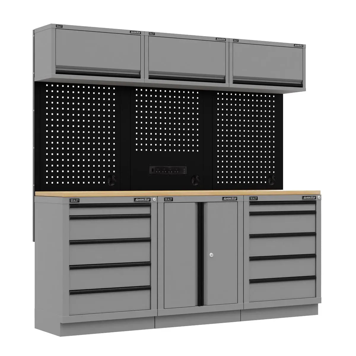 Sealey Superline Pro Superline PRO® Black Edition Storage System with Rubber Wood Worktop 2.04m White Rose Tools