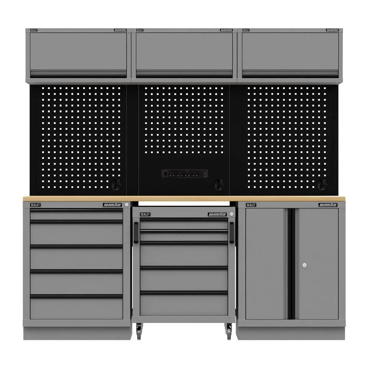 Sealey Superline Pro Superline PRO® Black Edition Storage System with Rubber Wood Worktop 2.04m White Rose Tools