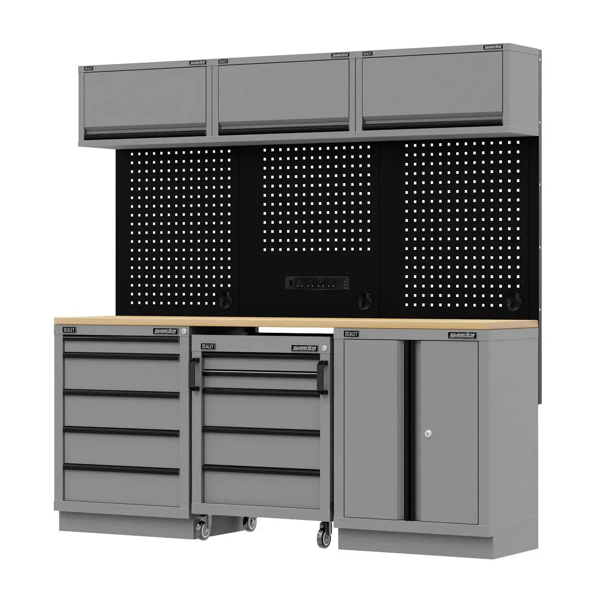 Sealey Superline Pro Superline PRO® Black Edition Storage System with Rubber Wood Worktop 2.04m White Rose Tools