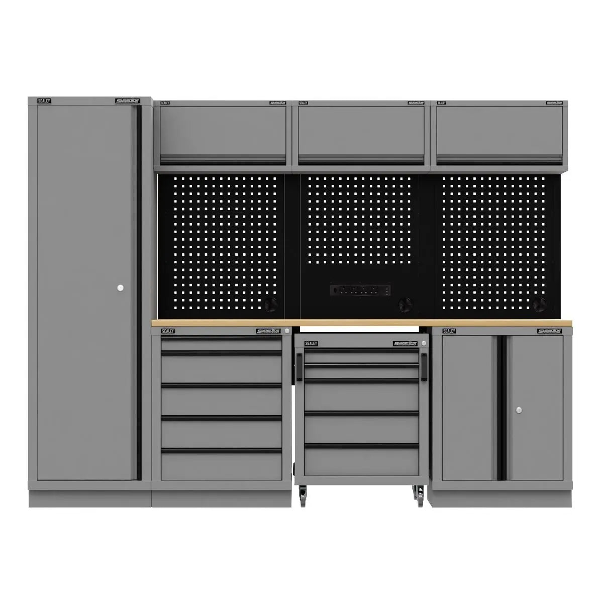 Sealey Superline Pro Superline PRO® Black Edition Storage System with Rubber Wood Worktop 2.64m White Rose Tools