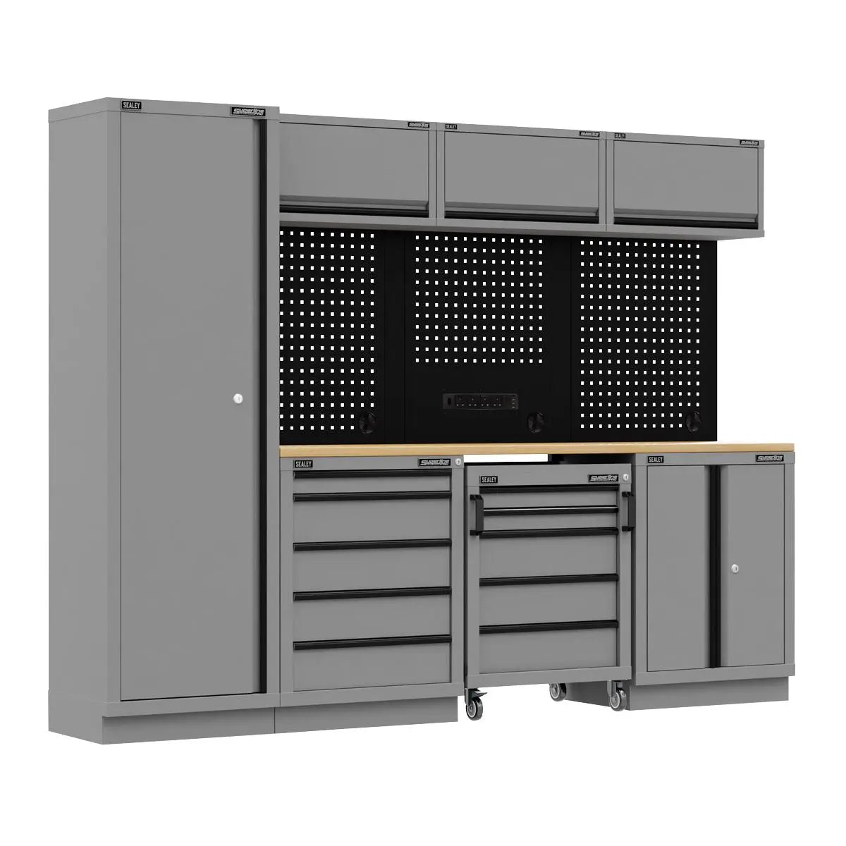 Sealey Superline Pro Superline PRO® Black Edition Storage System with Rubber Wood Worktop 2.64m White Rose Tools