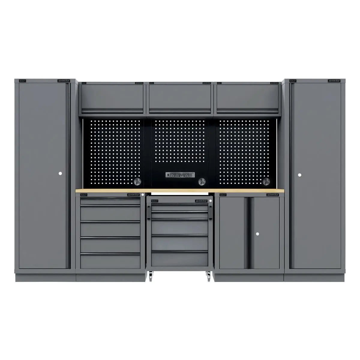 Sealey Superline Pro Superline PRO® Black Edition Storage System with Rubber Wood Worktop 3.24m White Rose Tools