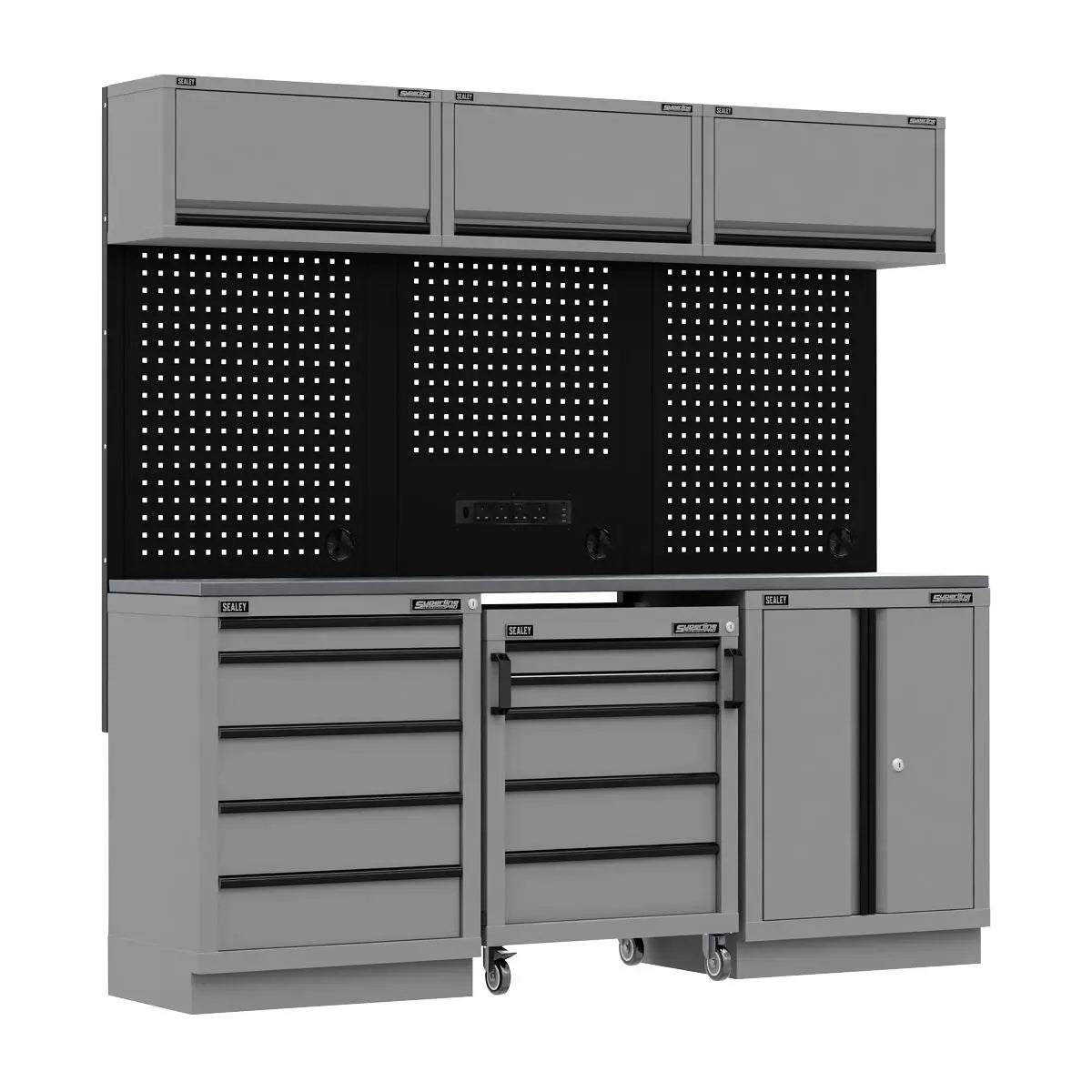 Sealey Superline Pro Superline PRO® Black Edition Storage System with Stainless Worktop 2.04m White Rose Tools