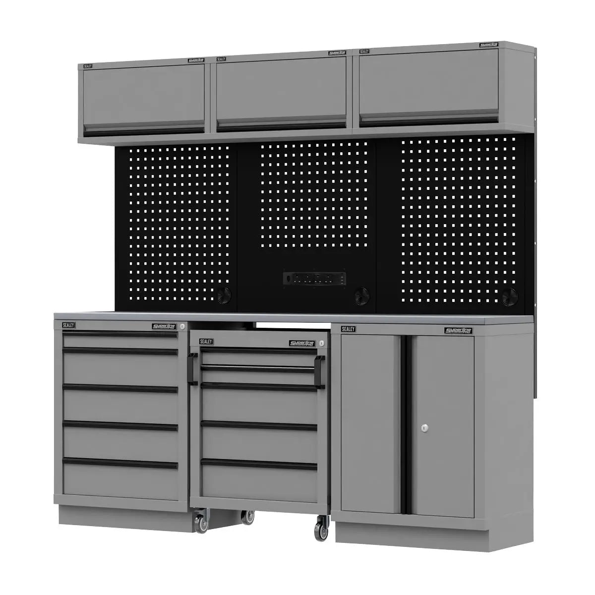Sealey Superline Pro Superline PRO® Black Edition Storage System with Stainless Worktop 2.04m White Rose Tools