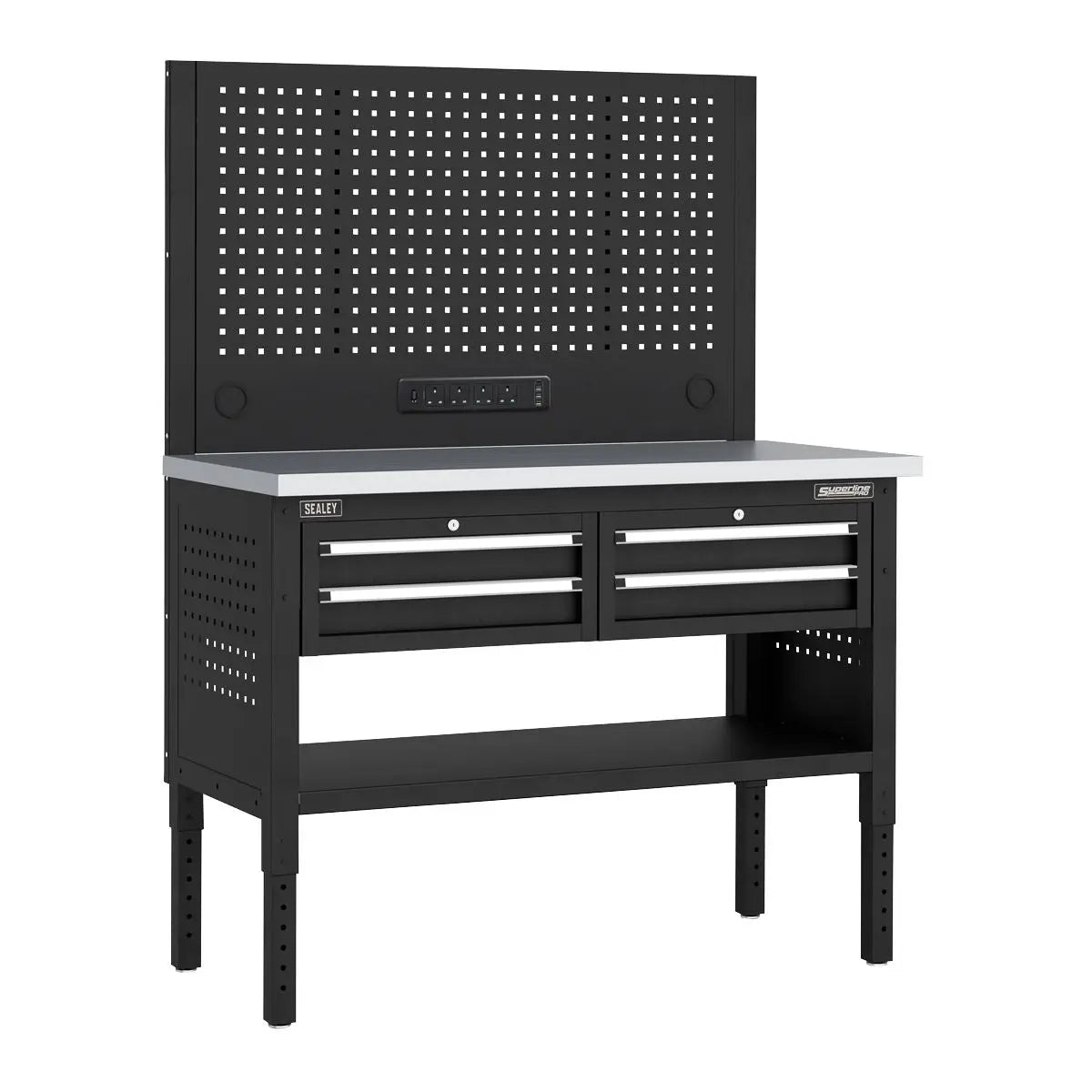 Sealey Superline Pro Superline PRO® Modular Workbench with 4 Drawers Stainless Steel Worktop 1265mm White Rose Tools