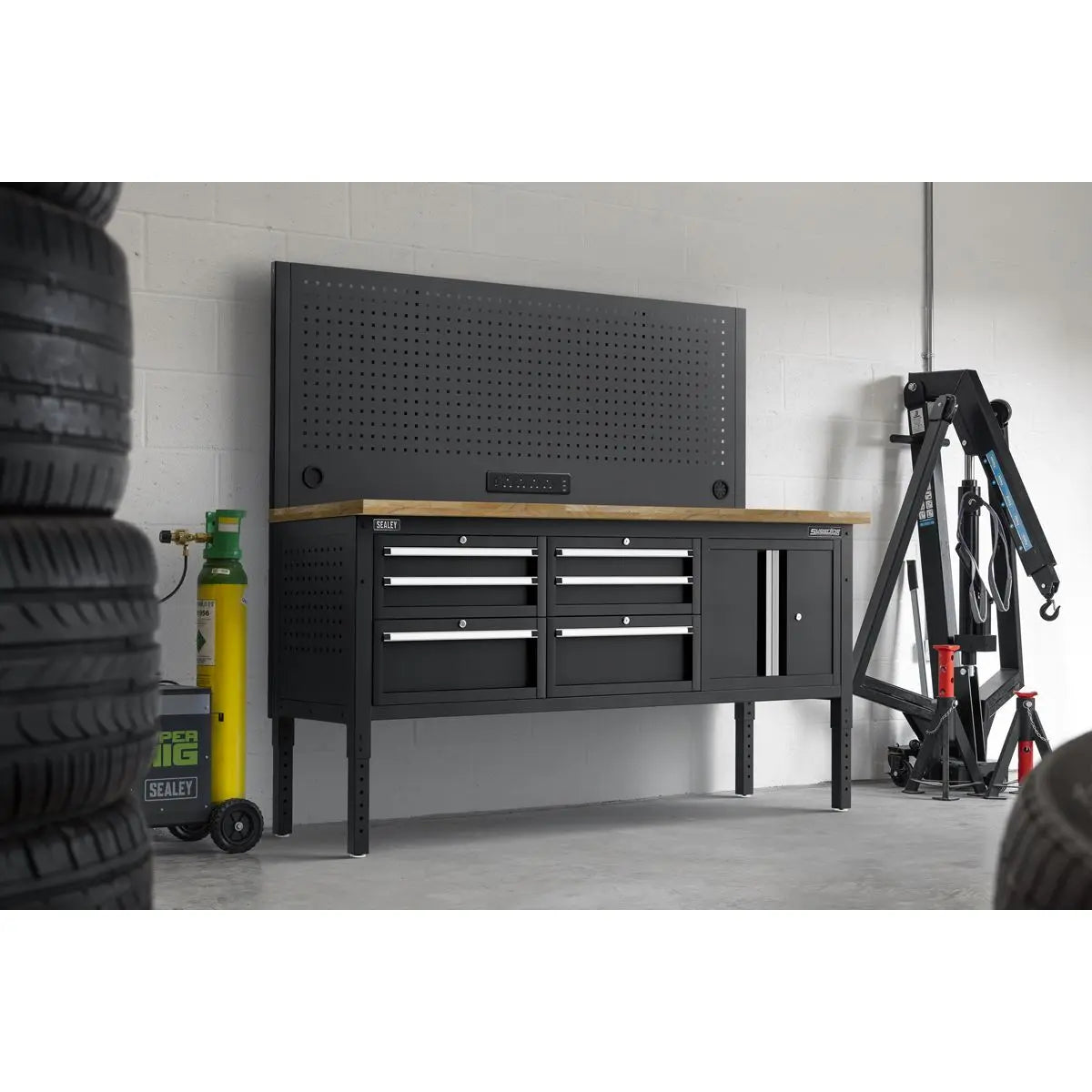 Sealey Superline Pro Superline PRO® Modular Workbench with 6 Drawers & Cupboard Wooden Worktop 1830mm  White Rose Tools