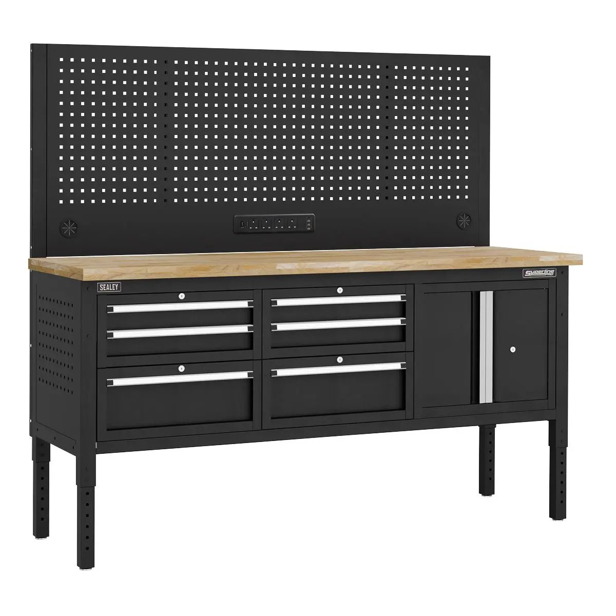 Sealey Superline Pro Superline PRO® Modular Workbench with 6 Drawers & Cupboard Wooden Worktop 1830mm White Rose Tools