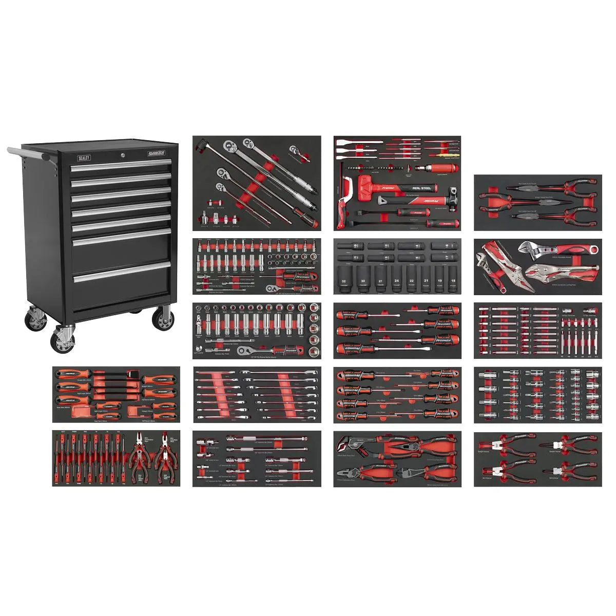 Sealey Superline Pro Superline PRO® Roll Cab 7 Drawer with 305pc Tool Kit - Black White Rose Tools