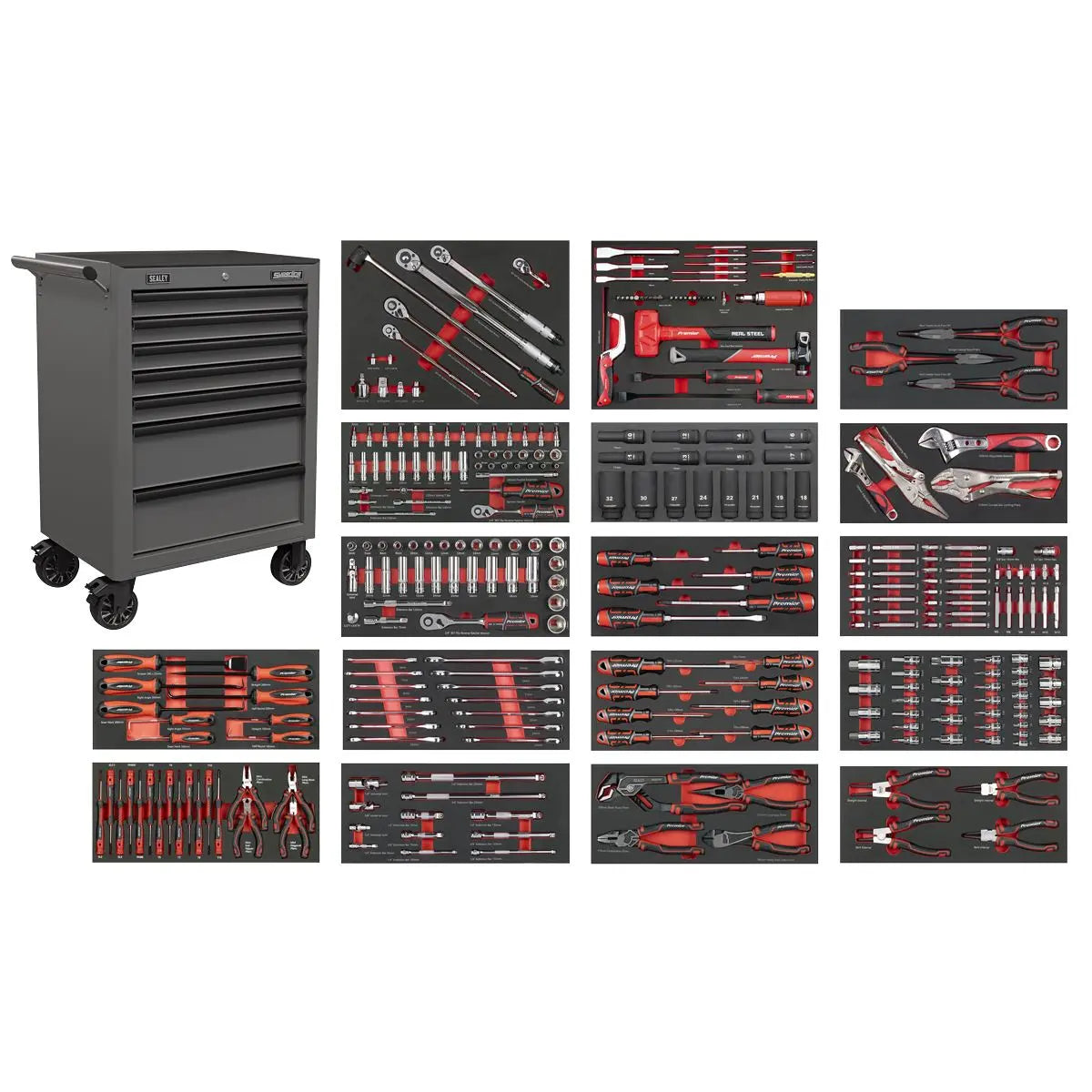 Sealey Superline Pro Superline PRO® Roll Cab 7 Drawer with 305pc Tool Kit - Grey White Rose Tools