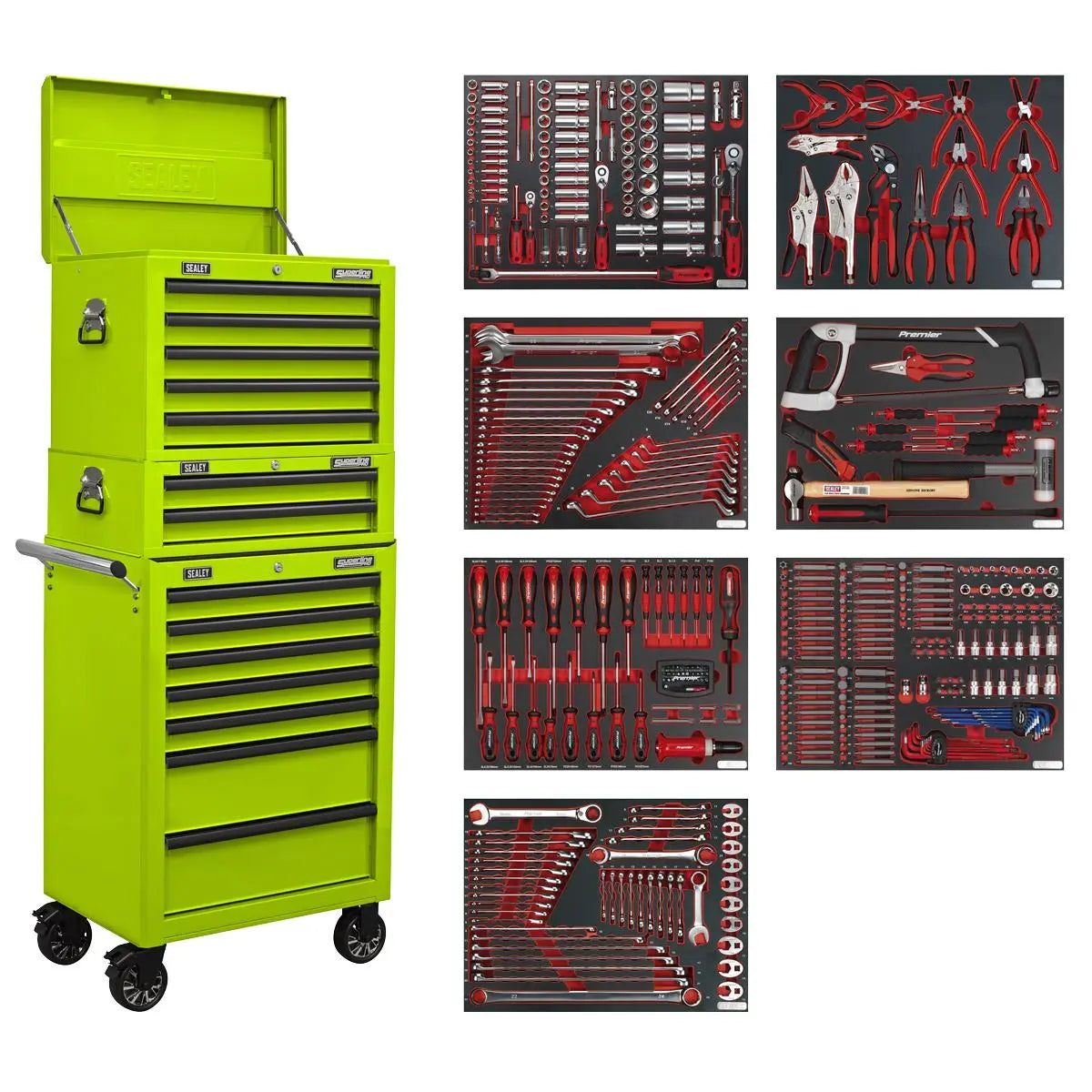 Sealey Superline Pro Superline PRO® Tool Chest Combination 14 Drawer with 446pc Tool Kit - Green White Rose Tools
