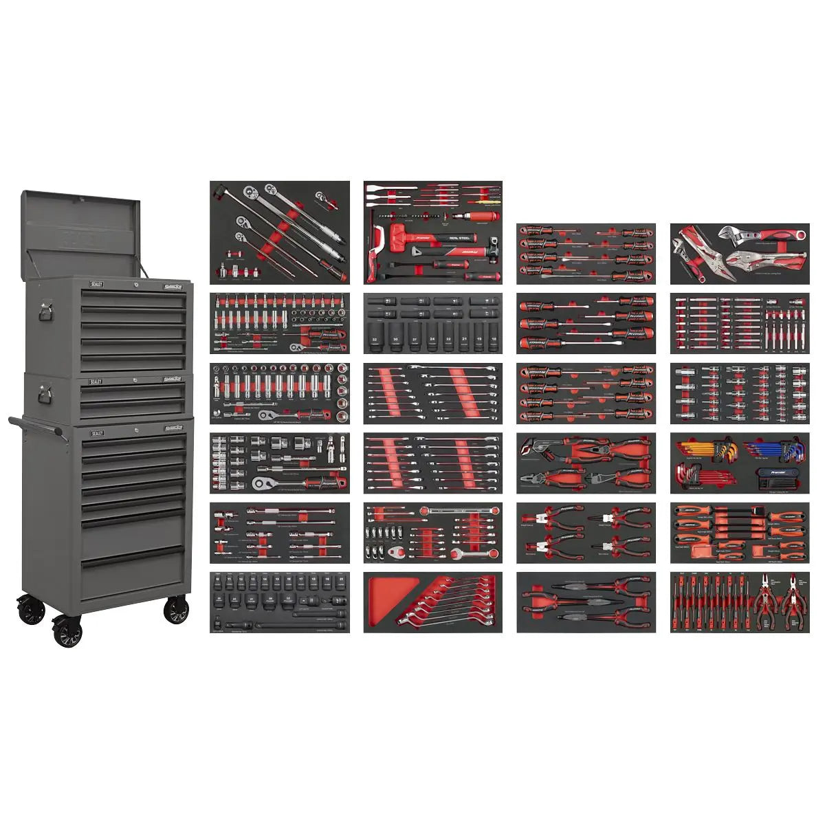 Sealey Superline Pro Superline PRO® Tool Chest Combination 14 Drawer with 447pc Tool Kit - Grey White Rose Tools