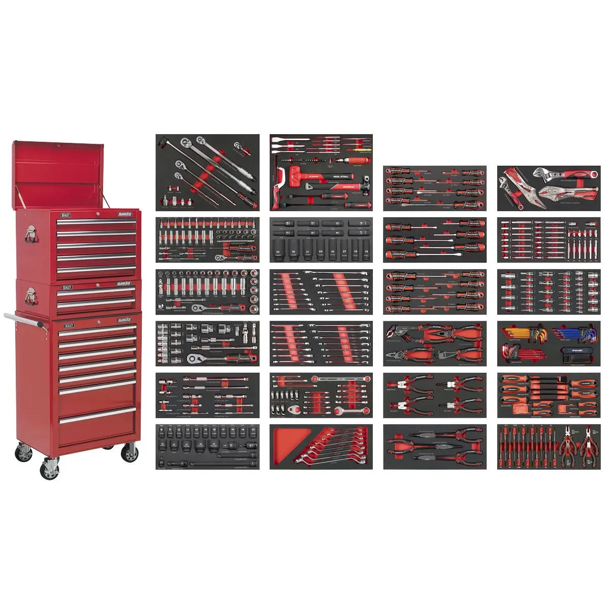 Sealey Superline Pro Superline PRO® Tool Chest Combination 14 Drawer with 447pc Tool Kit - Red White Rose Tools