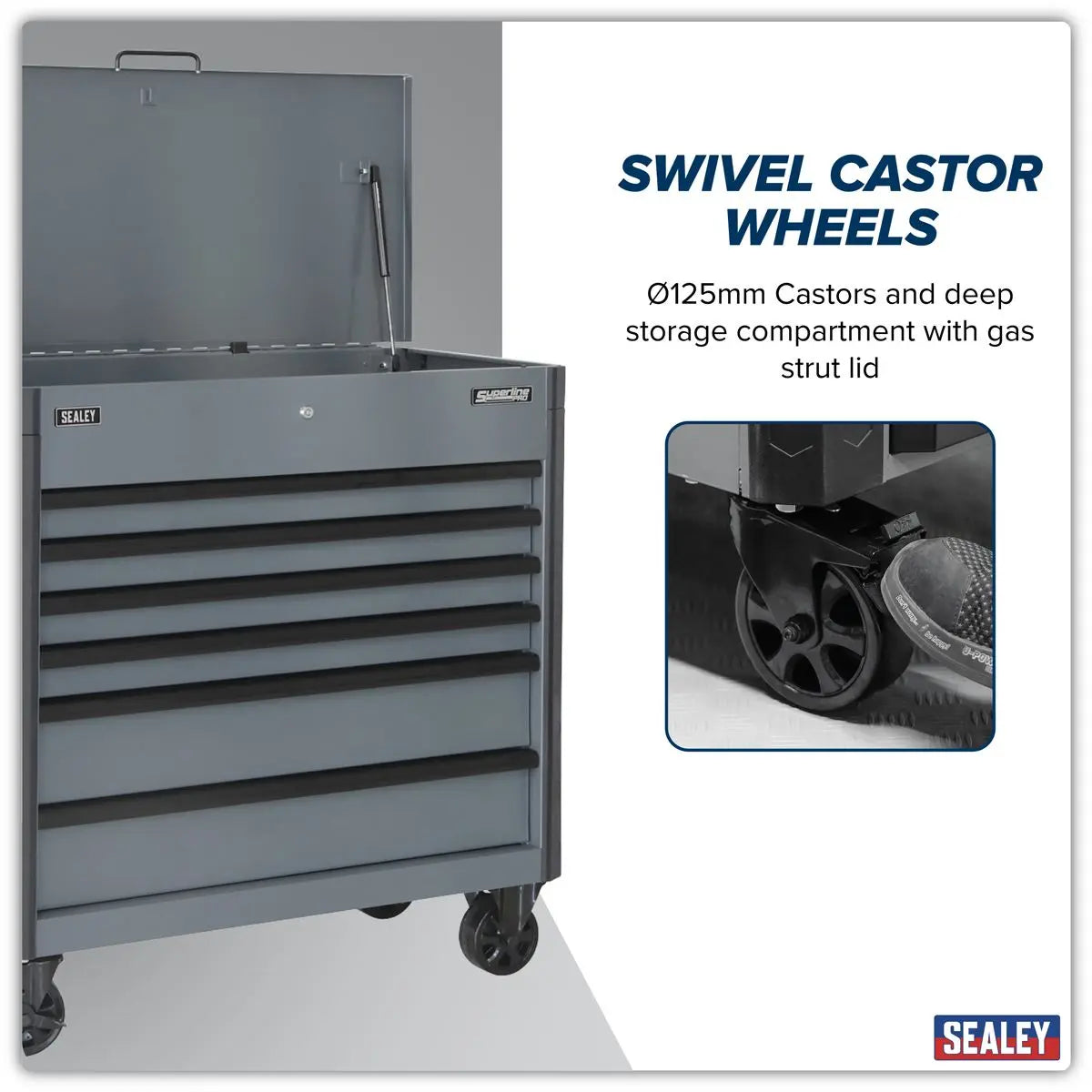 Sealey Superline Pro Tool Trolley 6 Drawer - Grey White Rose Tools
