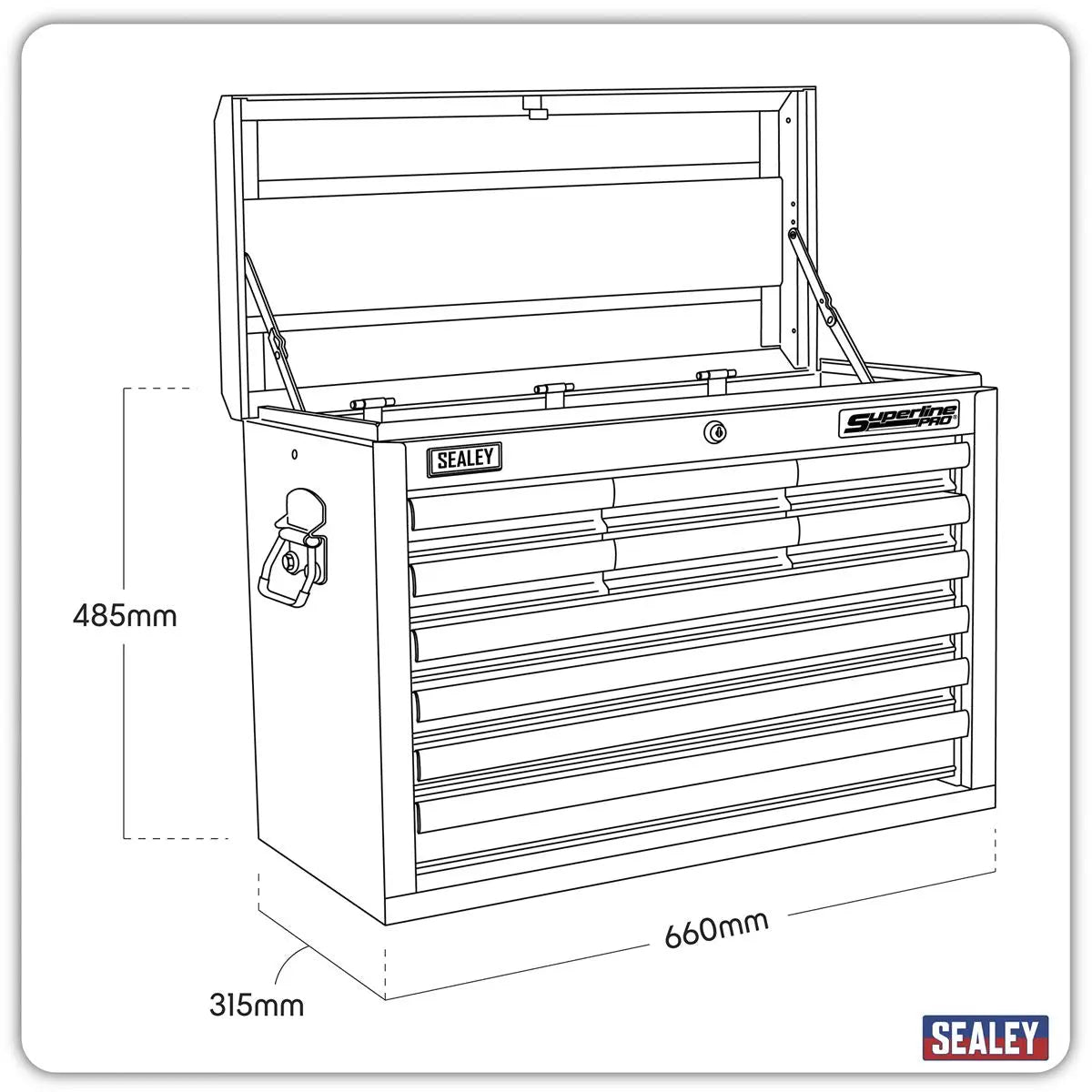 Sealey Superline Pro Topchest 10 Drawer with Ball-Bearing Slides - Black