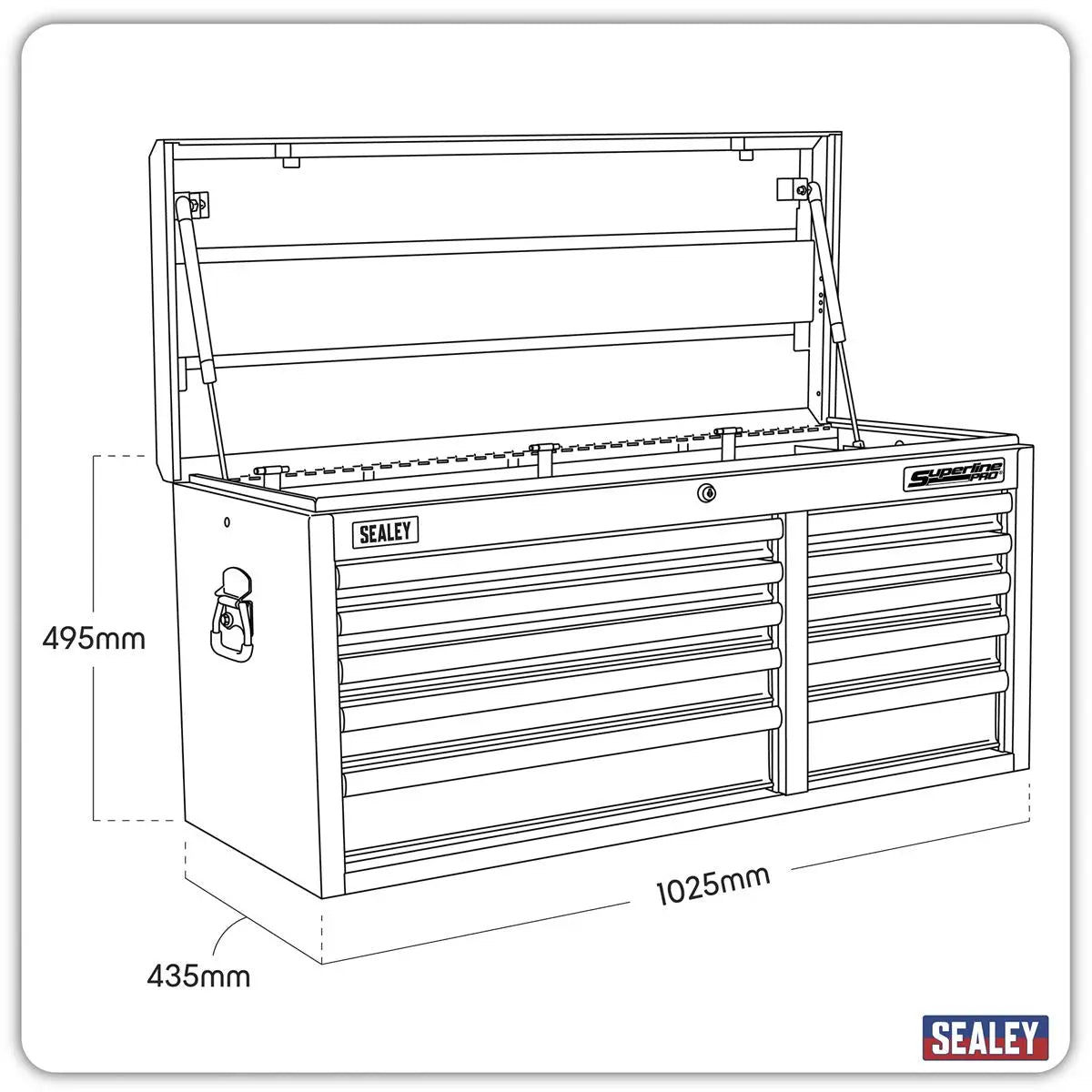 Sealey Superline Pro Topchest 10 Drawer with Ball-Bearing Slides Heavy-Duty - Black