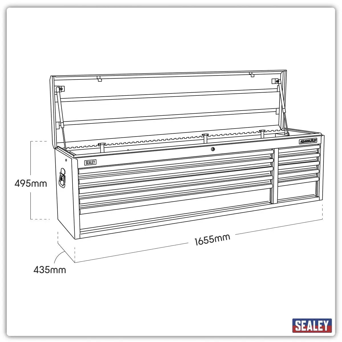 Sealey Superline Pro Topchest 10 Drawer with Ball-Bearing Slides Heavy-Duty - Red White Rose Tools