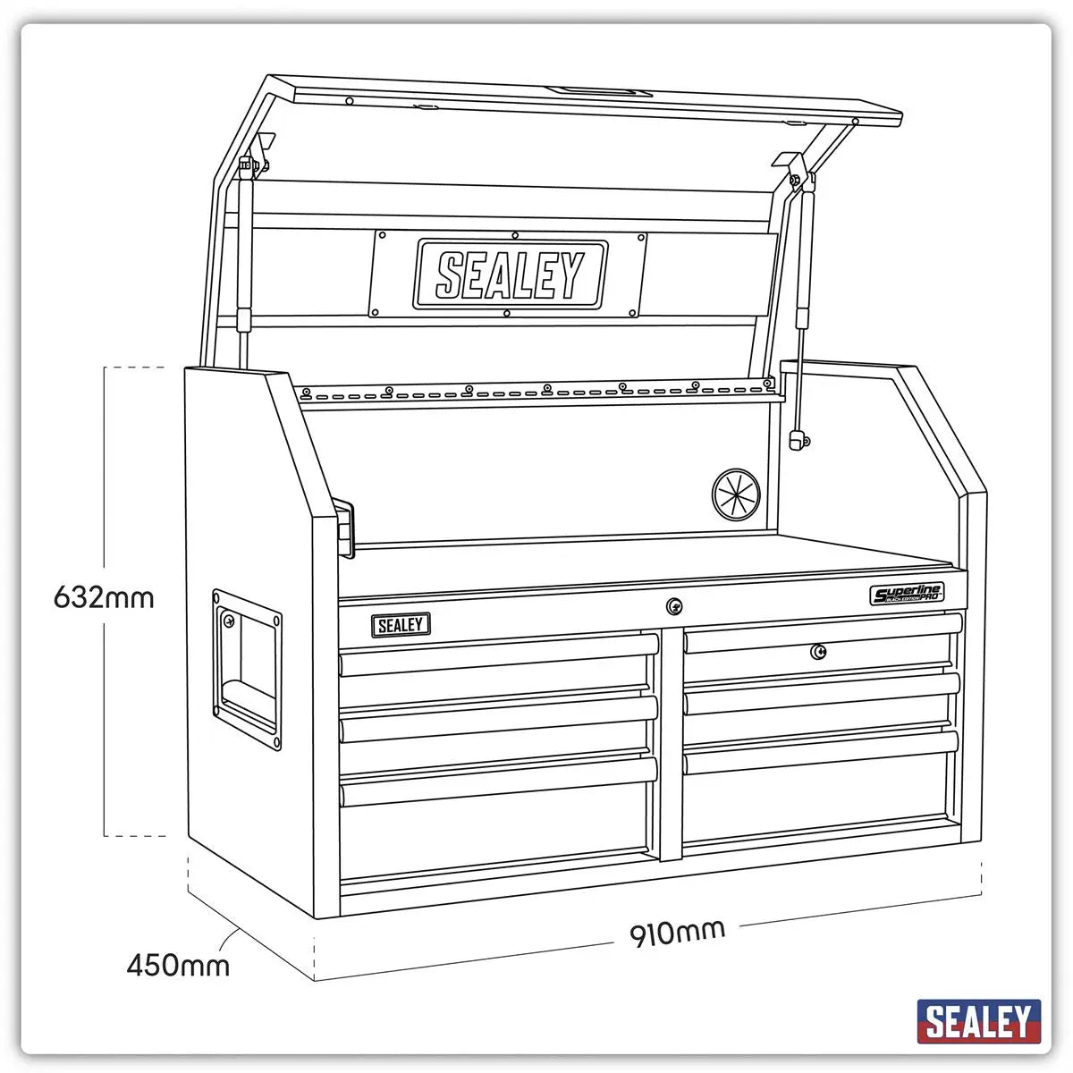 Sealey Superline Pro Topchest 6 Drawer 910mm with Soft Close Drawers & Power Strip