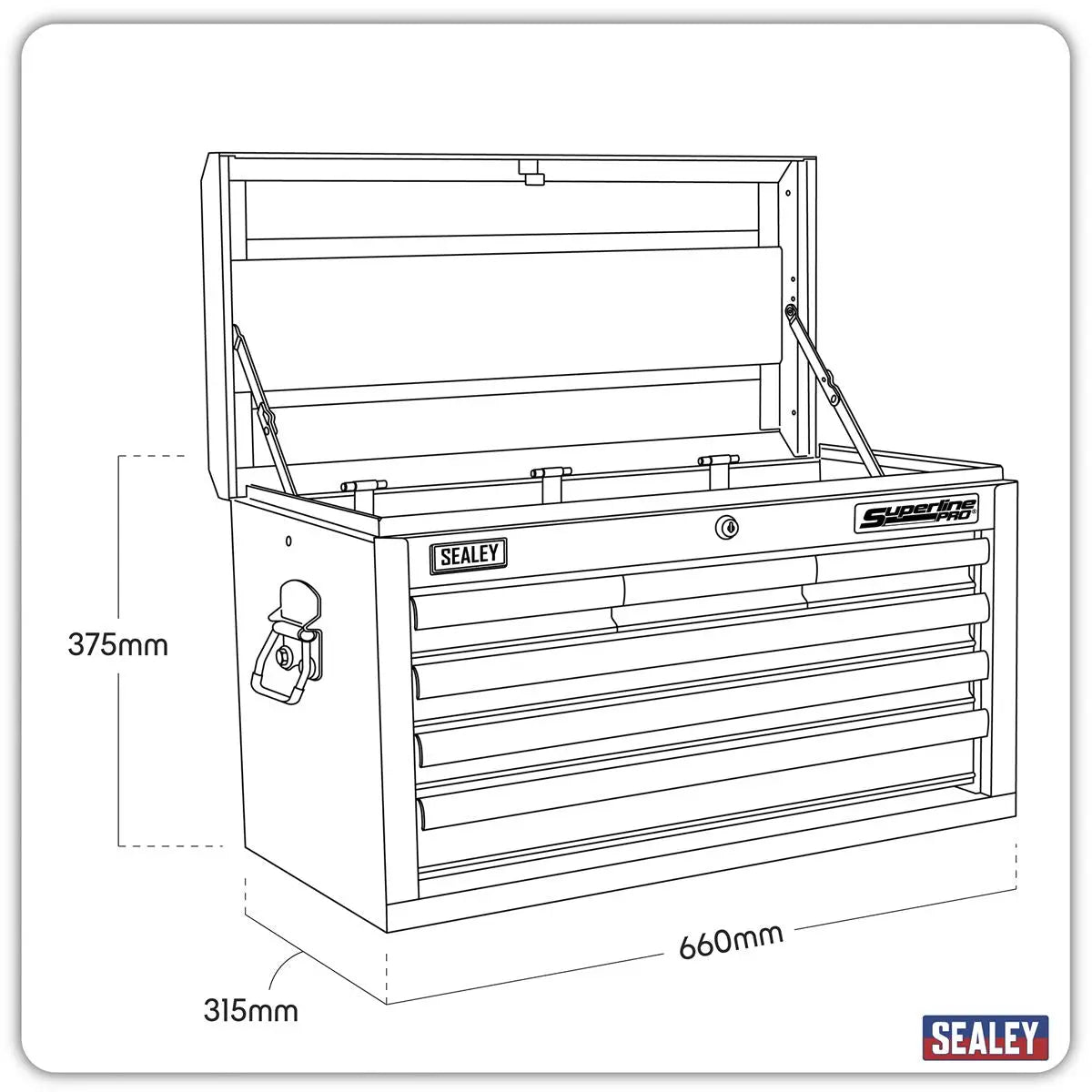 Sealey Superline Pro Topchest 6 Drawer with Ball-Bearing Slides - Black