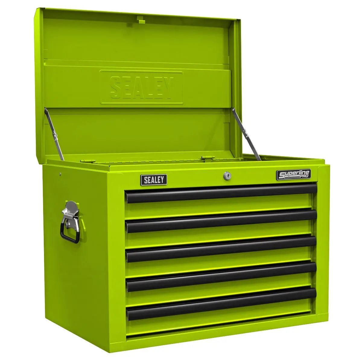 Sealey Superline Pro Topchest, Mid-Box Tool Chest & Rollcab Combination 14 Drawer with Ball-Bearing Slides - Green White Rose Tools