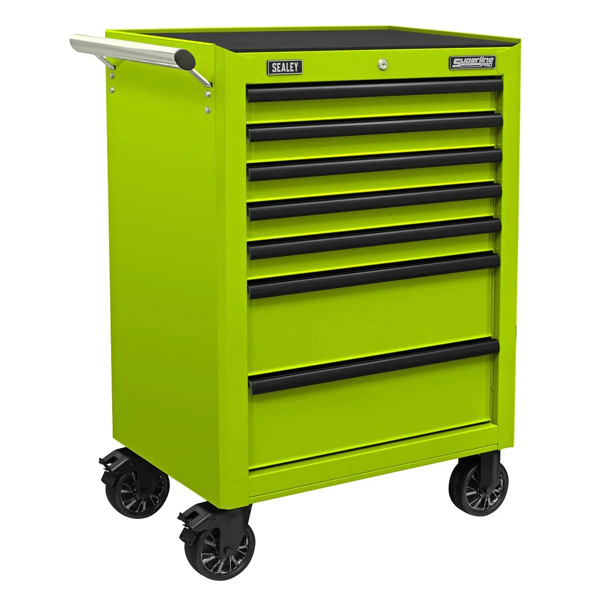 Sealey Superline Pro Topchest, Mid-Box Tool Chest & Rollcab Combination 14 Drawer with Ball-Bearing Slides - Green White Rose Tools