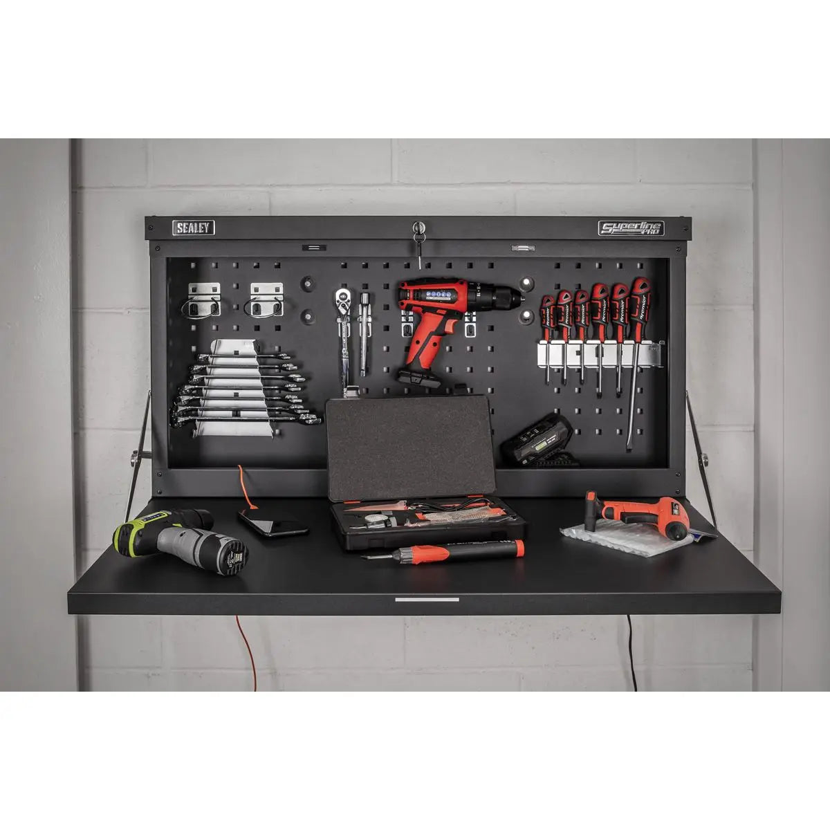 Sealey Superline Pro Wall Mounted Foldable Workbench 900mm White Rose Tools