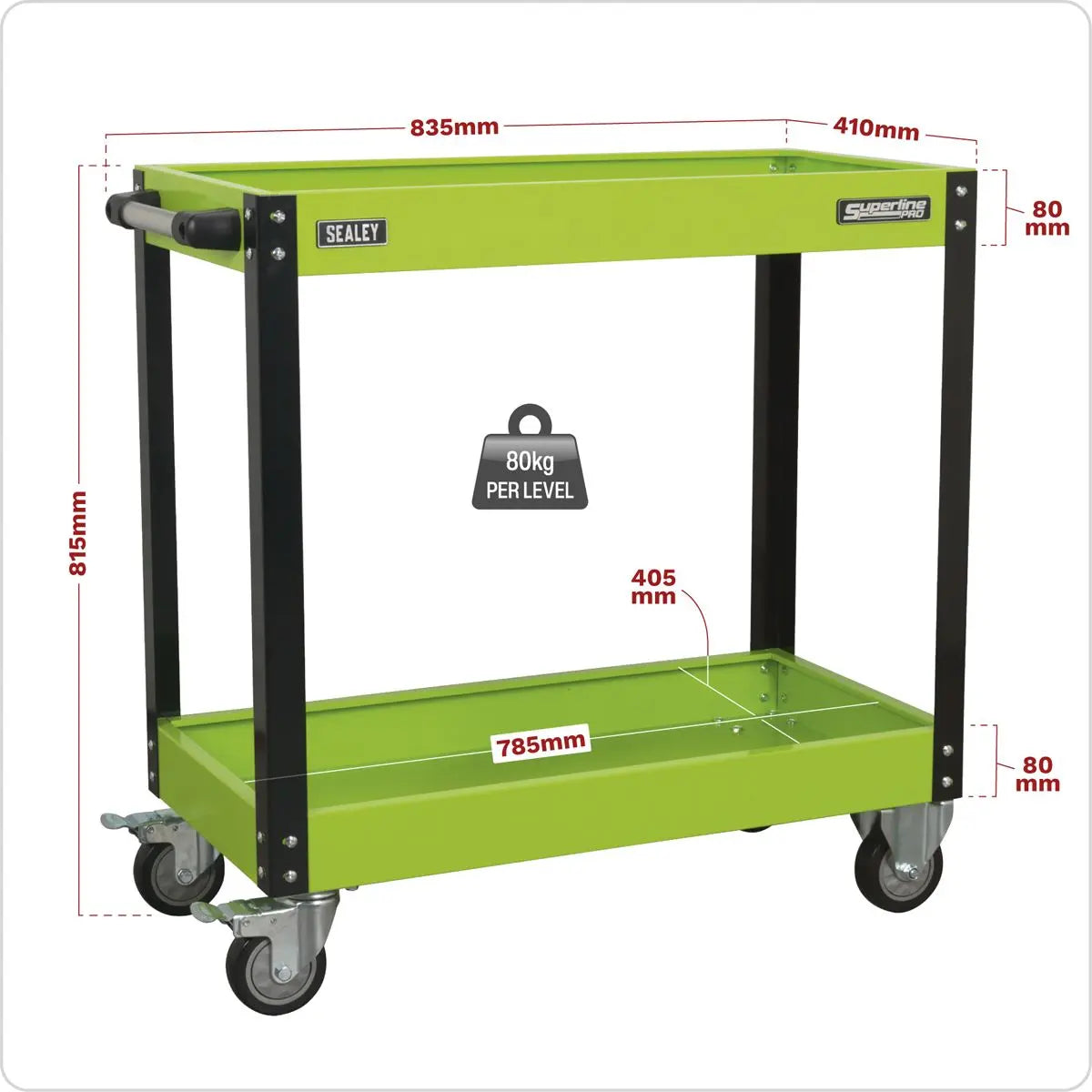 Sealey Superline Pro Workshop Trolley 2-Level Heavy-Duty - Hi-Vis Green