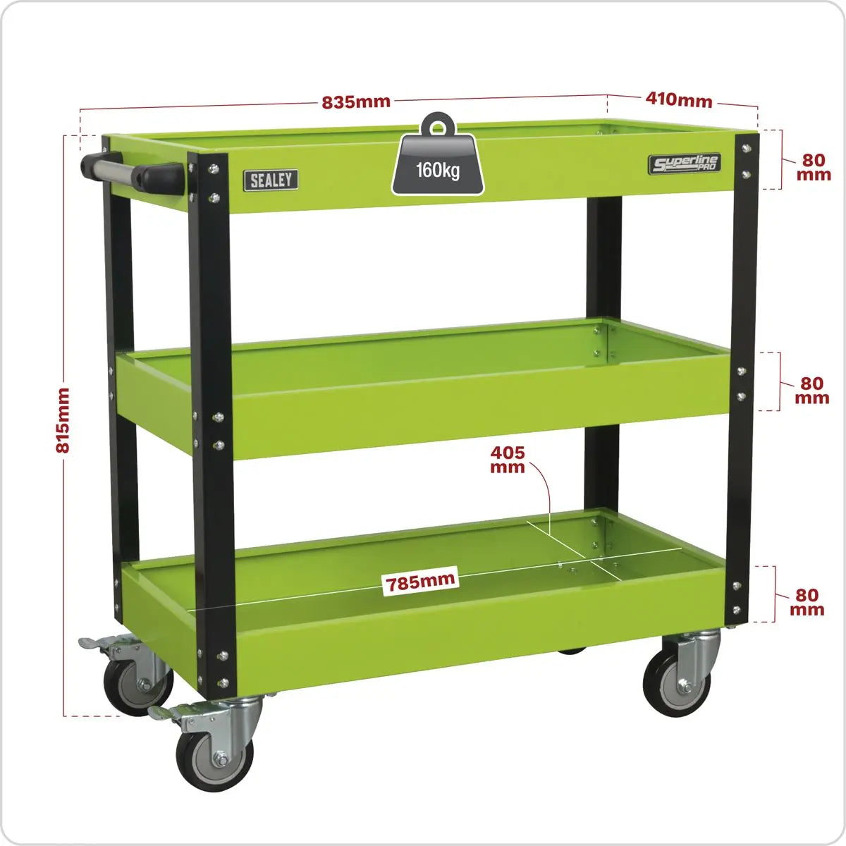 Sealey Superline Pro Workshop Trolley 3-Level Heavy-Duty - Hi-Vis Green