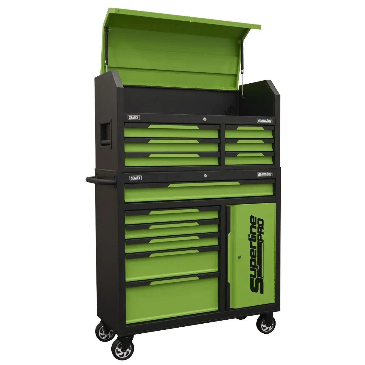 Sealey Superline Pro® Topchest & Rollcab Combination 12 Drawer & 1 Door Cupboard - Green White Rose Tools
