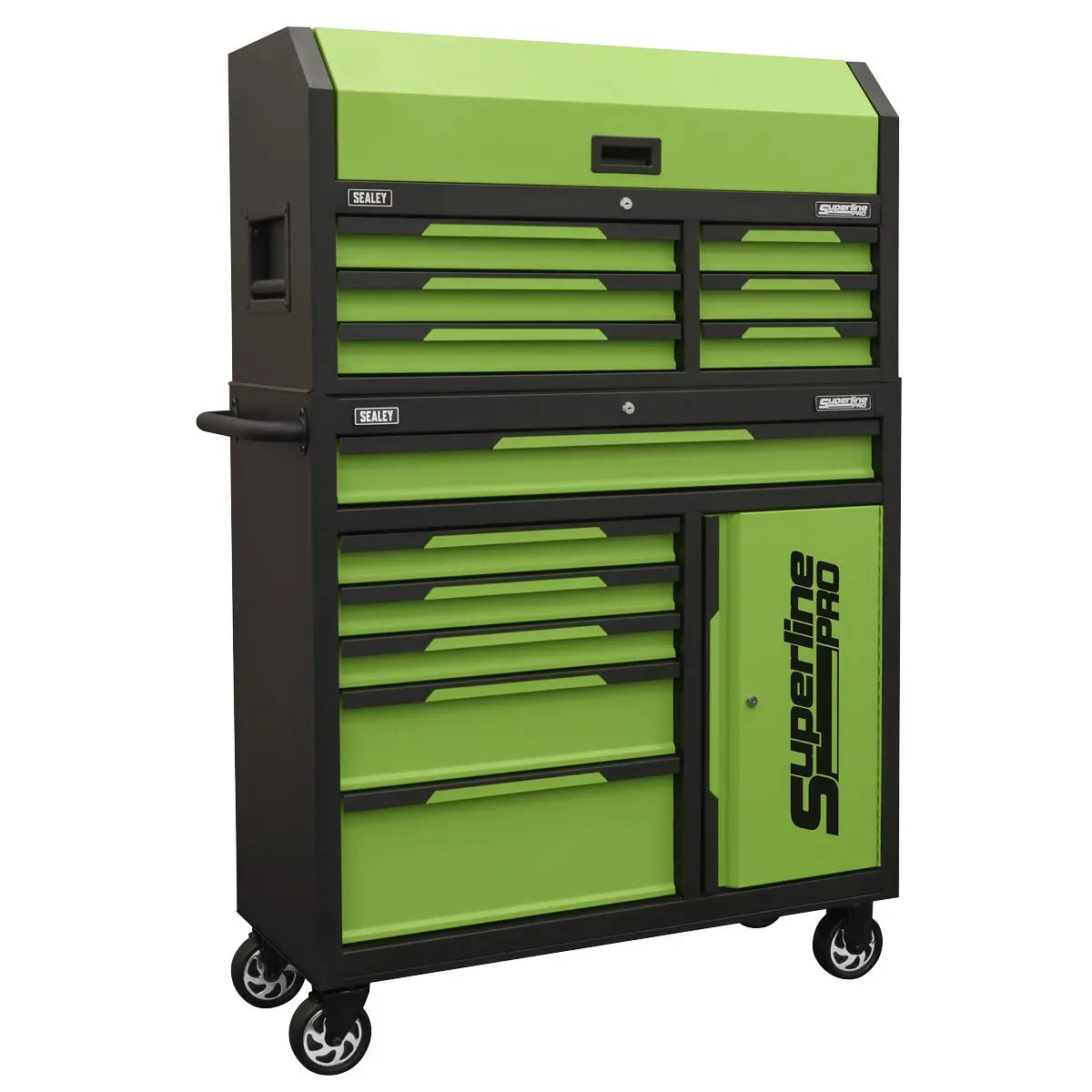 Sealey Superline Pro® Topchest & Rollcab Combination 12 Drawer & 1 Door Cupboard - Green White Rose Tools