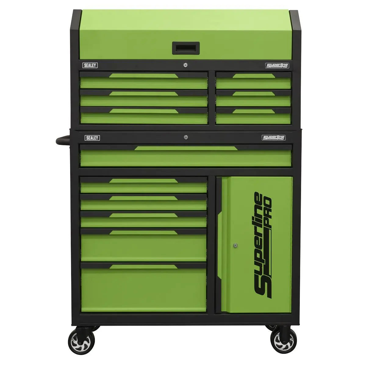 Sealey Superline Pro® Topchest & Rollcab Combination 12 Drawer & 1 Door Cupboard - Green White Rose Tools