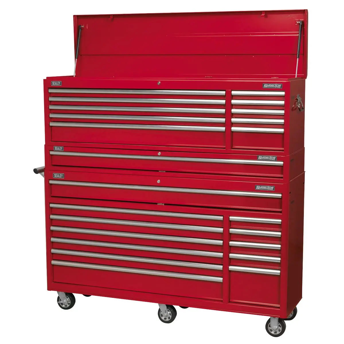 Sealey Topchest, Mid-Box Tool Chest & Rollcab Combination 23 Drawer with Ball-Bearing Slides - Red White Rose Tools