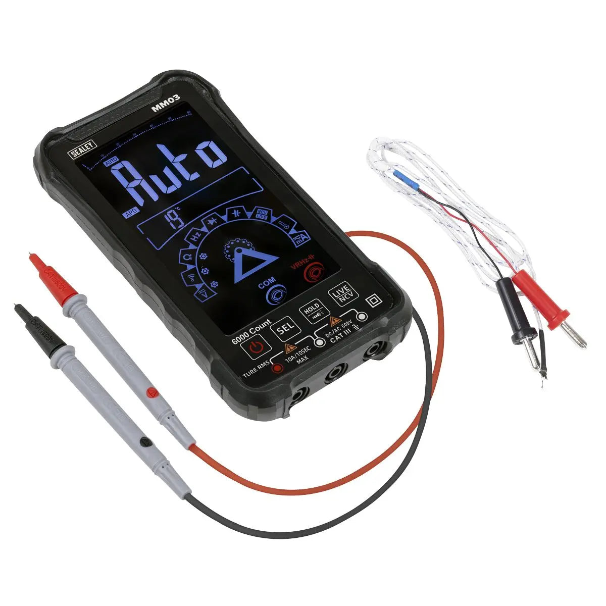 Sealey Touchscreen Rechargeable Auto-Ranging Digital Smart Multimeter 10-Function  White Rose Tools