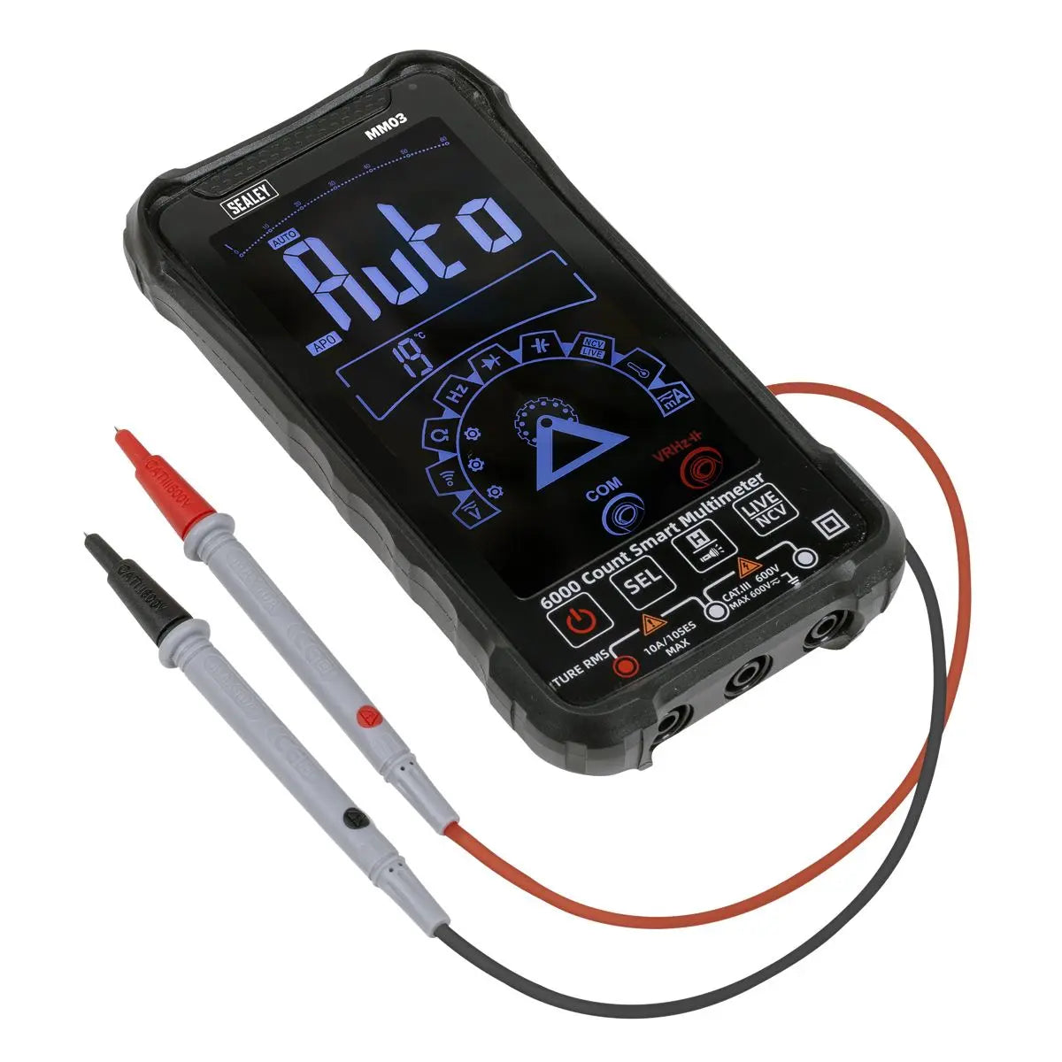 Sealey Touchscreen Rechargeable Auto-Ranging Digital Smart Multimeter 10-Function White Rose Tools