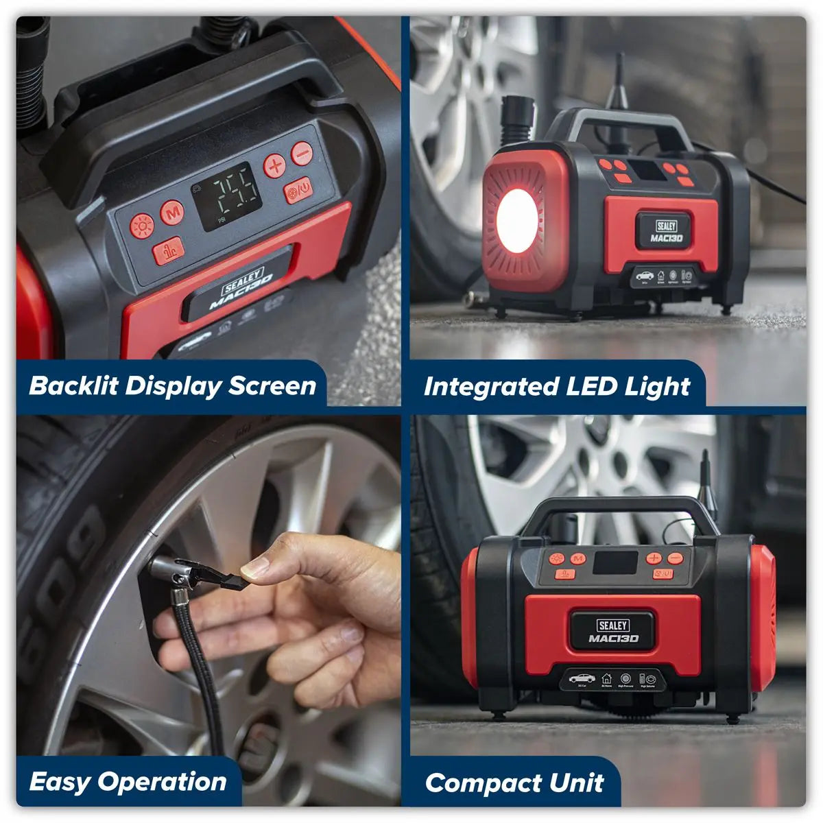 Sealey Tyre Inflator & High-Volume Air Pump 12V/230V AC White Rose Tools