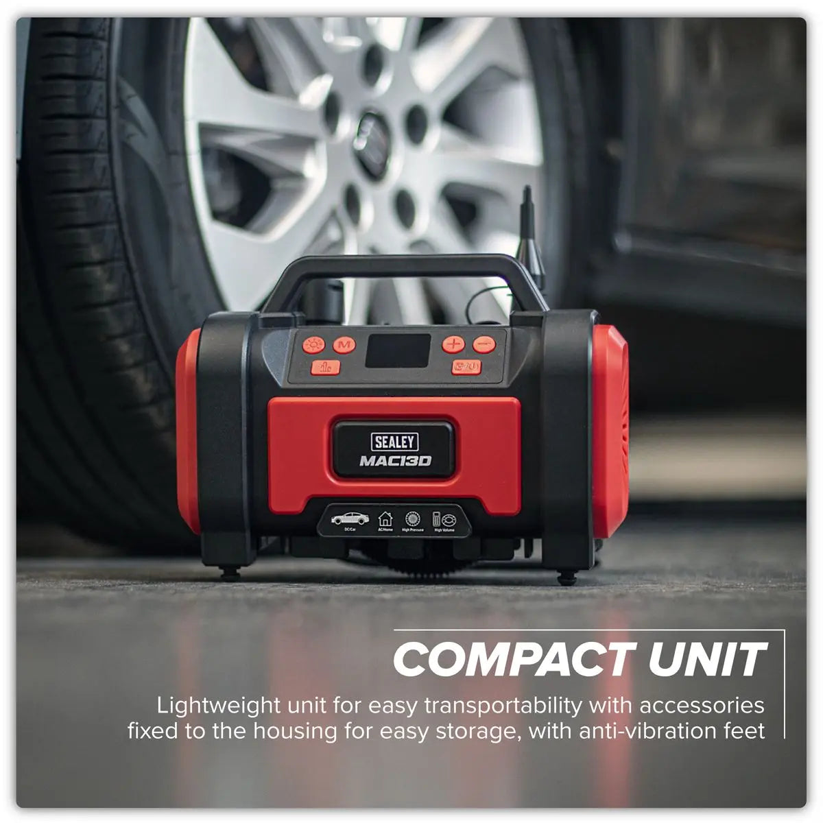 Sealey Tyre Inflator & High-Volume Air Pump 12V/230V AC White Rose Tools