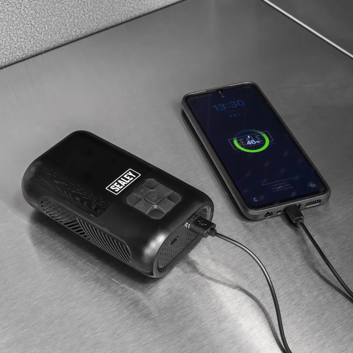 Sealey Tyre Inflator & Power Bank with Worklight Rechargeable  White Rose Tools