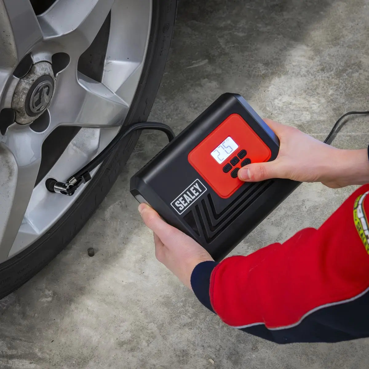 Sealey Tyre Inflator with Worklight 12V White Rose Tools