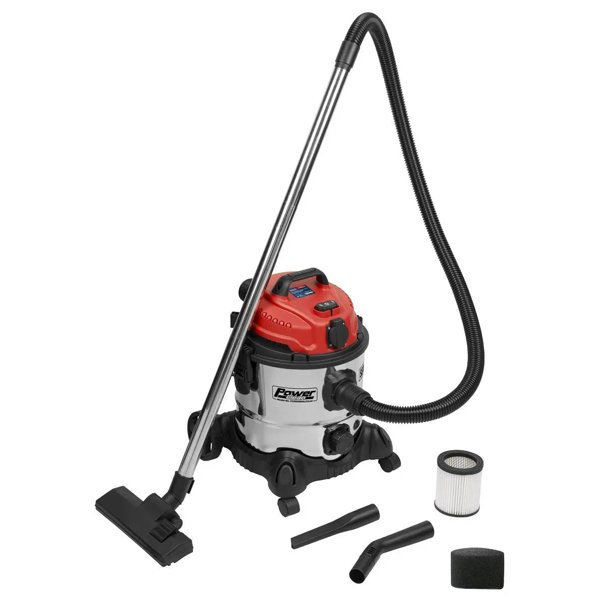 Sealey Vacuum Cleaner Industrial 20L 1400W/230V Stainless Drum Auto Start White Rose Tools