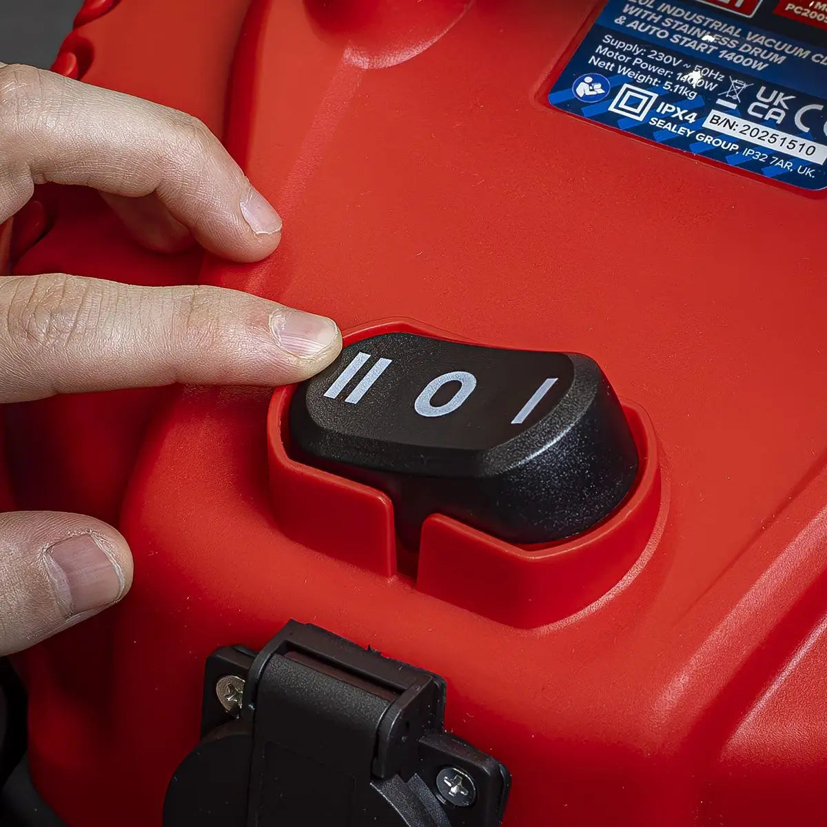 Sealey Vacuum Cleaner Industrial 20L 1400W/230V Stainless Drum Auto Start White Rose Tools